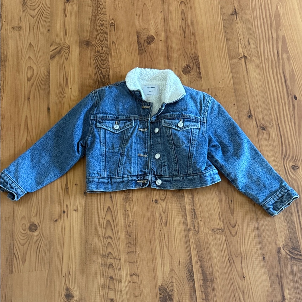 Old Navy Blue Jean Jacket with White Fleece Collar